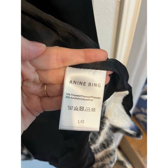 Anine Bing Oakley Plaid Fleee Oversized Coat Jacket White Black Large - Picture 8 of 10